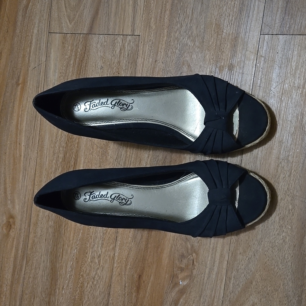 Black Peep Toe Wedges